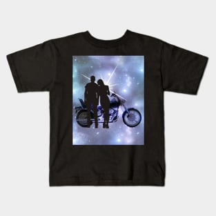 Motorcycle couple 2 in Blue Kids T-Shirt